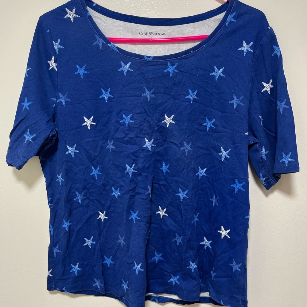 Croft & Barrow Navy Star Short Sleeve Tee